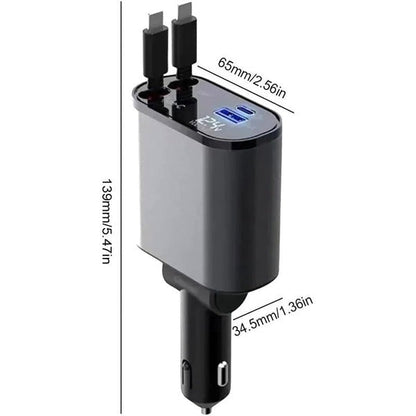 Быстрое автомобильное зарядное устройство 4 в 1 с выдвижным кабелем
