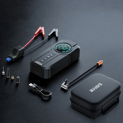 Многофункциональное аварийное устройство для автомобиля 4-в-1: пусковое устройство, компрессор, зарядное устройство, светодиодный фонарь.